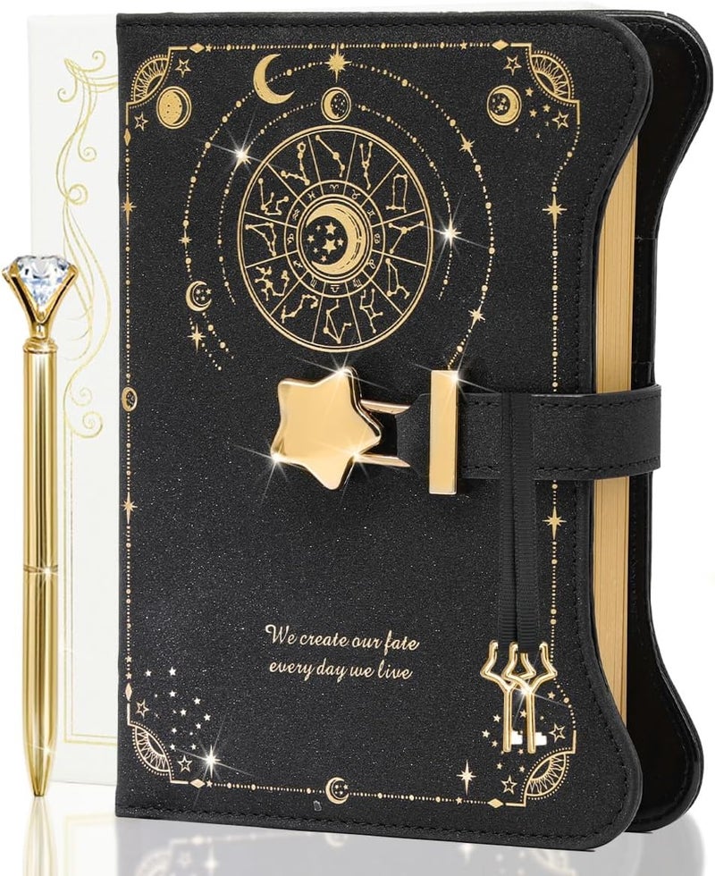 hi!SCI Diary with Lock and Keys for Girls and Women, Locking Diary for Gift Ideas with Gift Box and Pen and Bookmark, Journal for Women with 360 Kraft Pages, B6 Refillable Notebook with Lock for Writing (Black) - Image 1